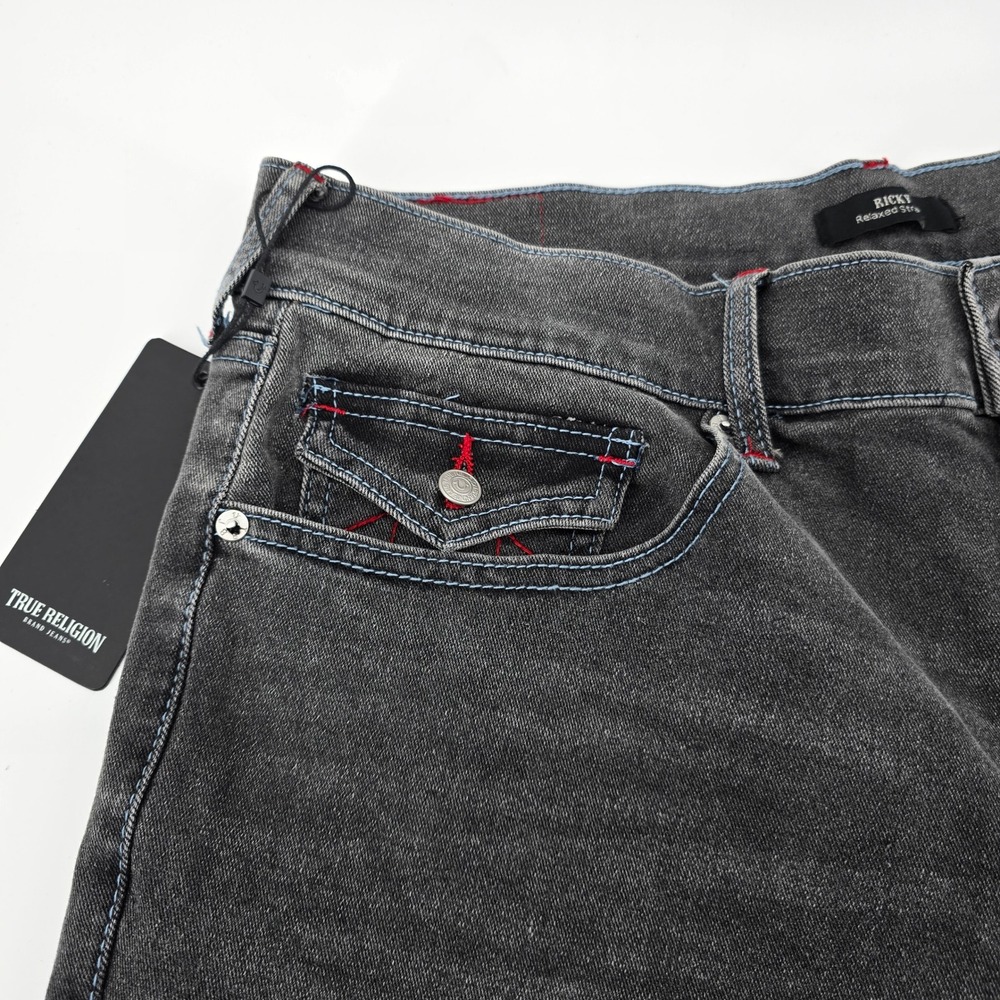 True Religion Ricky Relaxed Straight Jeans Mens Grey Phantom Wash 36x34 NWT - Picture 7 of 11